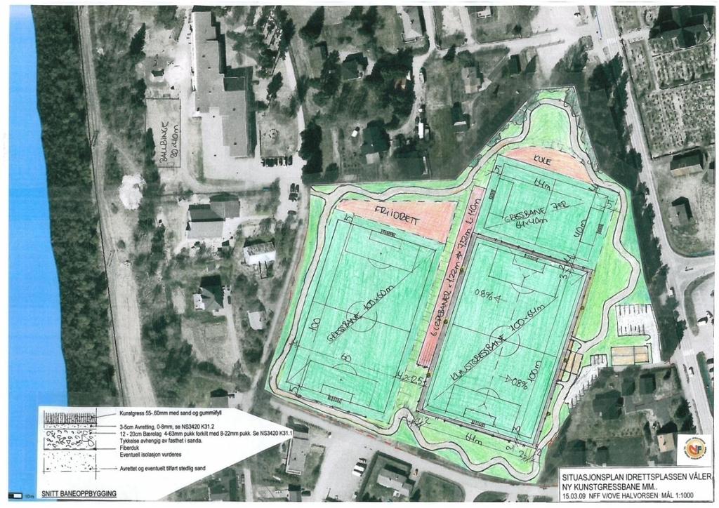 Skisseforslag ny banestruktur med kunstgrasbane og joggeløype (illustrasjon NFF)