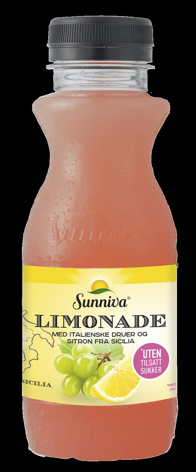 Sunniva Presset Limonade 0,3 l ROSA LIMONADE MED SPESIELT UTVALGTE SITRONER FRA SICILIA FØRSTE LIMONADE UTEN TILSATT SUKKER* Første limonade i norsk handel UTEN tilsatt sukker* En frisk og herlig