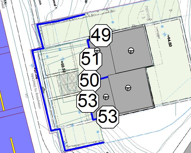 5.2 Støynivå ved fasade Figur 5a, b og c viser støynivå på fasade i hhv. 1, 2. og 3.