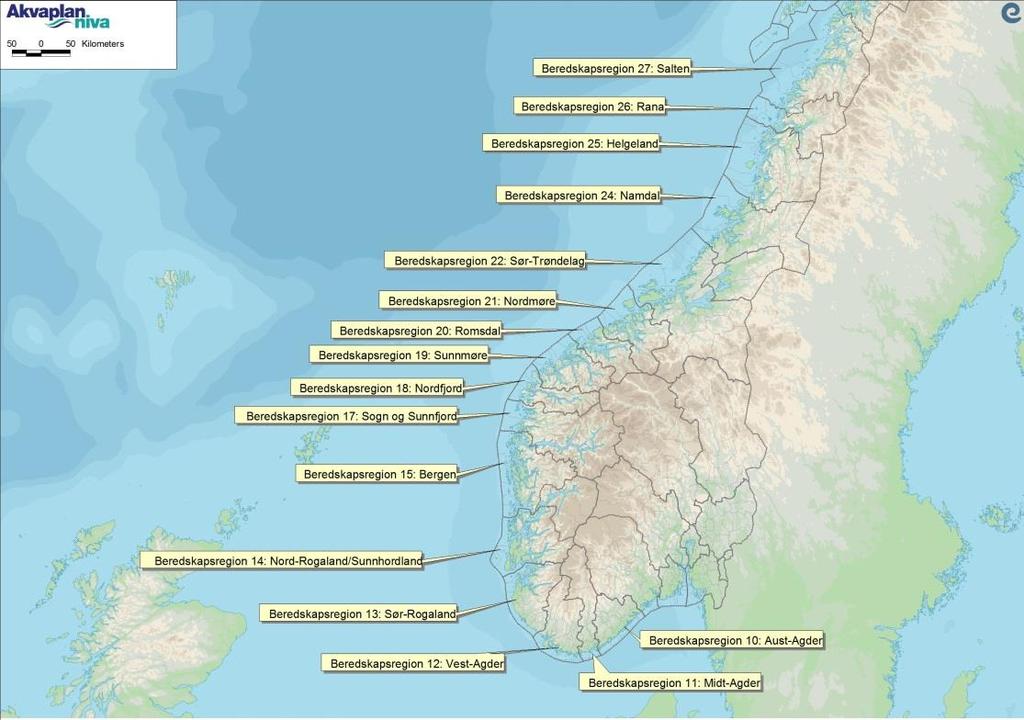 Figur 6-1 Beredskapsregionene sør for Lofoten 7 Resultater beredskapsbehov og responstider 7.