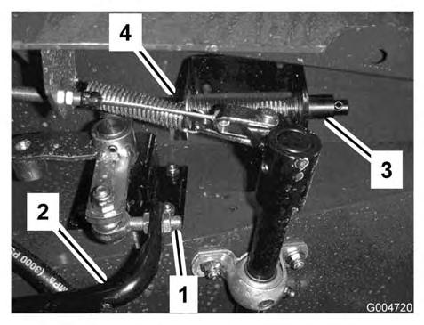 Figur 68 1. Enden på stangen 3. Nøytral returfjærenhet 2. Trekkstang 4. Låsemutter 4. Vri nøkkelbryteren til kjørestillingen uten å starte motoren.