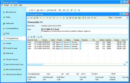 Timeregistrering 21 Timeregistreringsmodulen gir full oversikt over alle timeregnskap og registrerte timer, med automatisk generering av ordre og faktura.