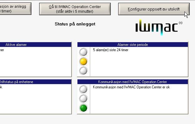 8 Automatisk utskrift av IKMAT Rapporter Automatisk utskrift av IKMAT rapporter er kun mulig fra IWMAC PC som er plassert på anlegget. Du behøver da en skriver installert på IWMAC PC`en.