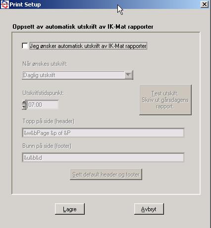 Når det er utført følger du følgende prosedyre for å aktivere utskriften: Figur 25 Konfigurer oppsett av utskrift Merk av denne rubrikken for automatisk utskrift Her kan du velge daglig eller