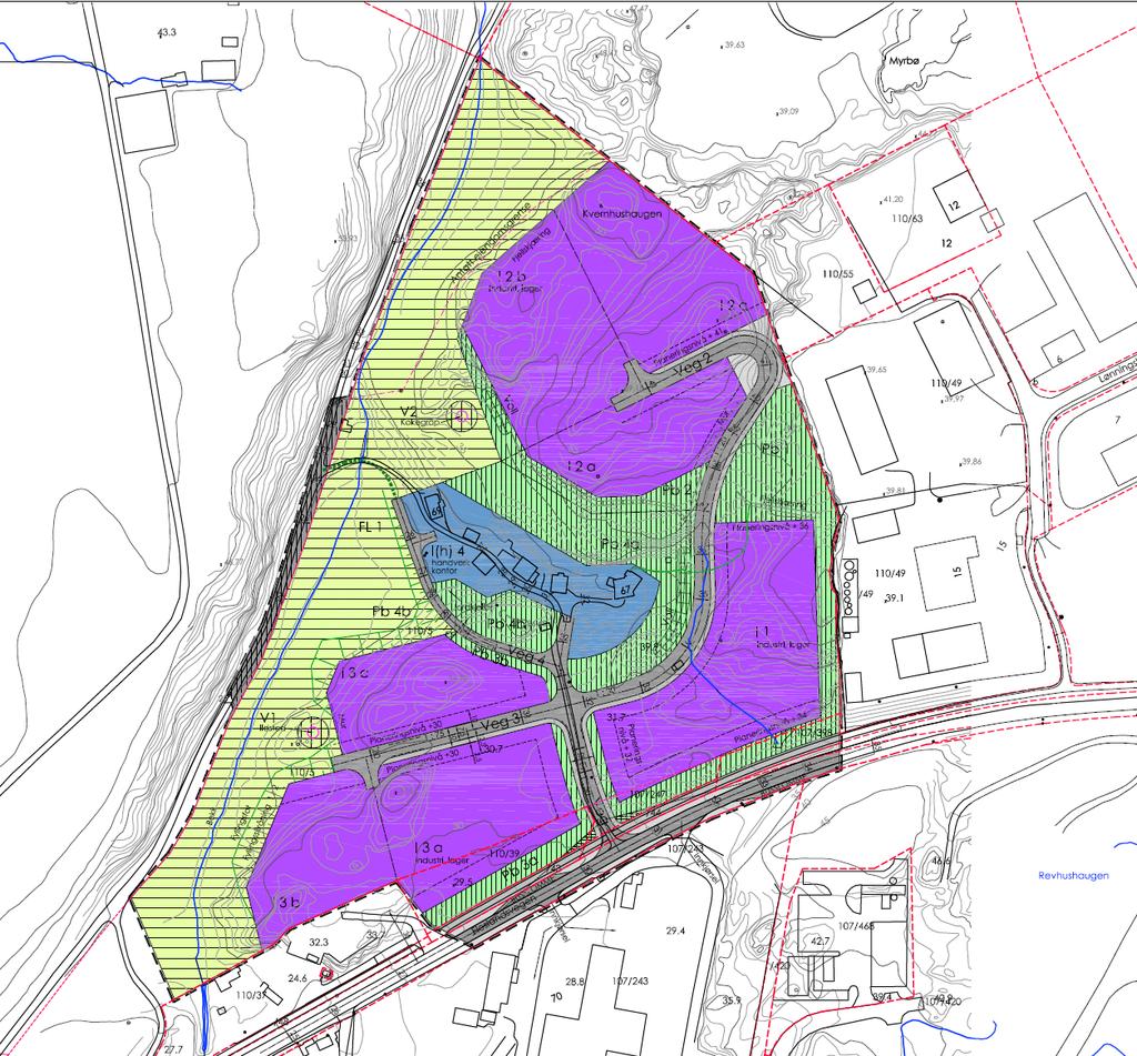 Figur 4.1 plankart ved offentlig ettersyn Hovedendringene i revidert prosjekt innebærer en revisjon av planforslag i henhold til ny plan og bygningslov.