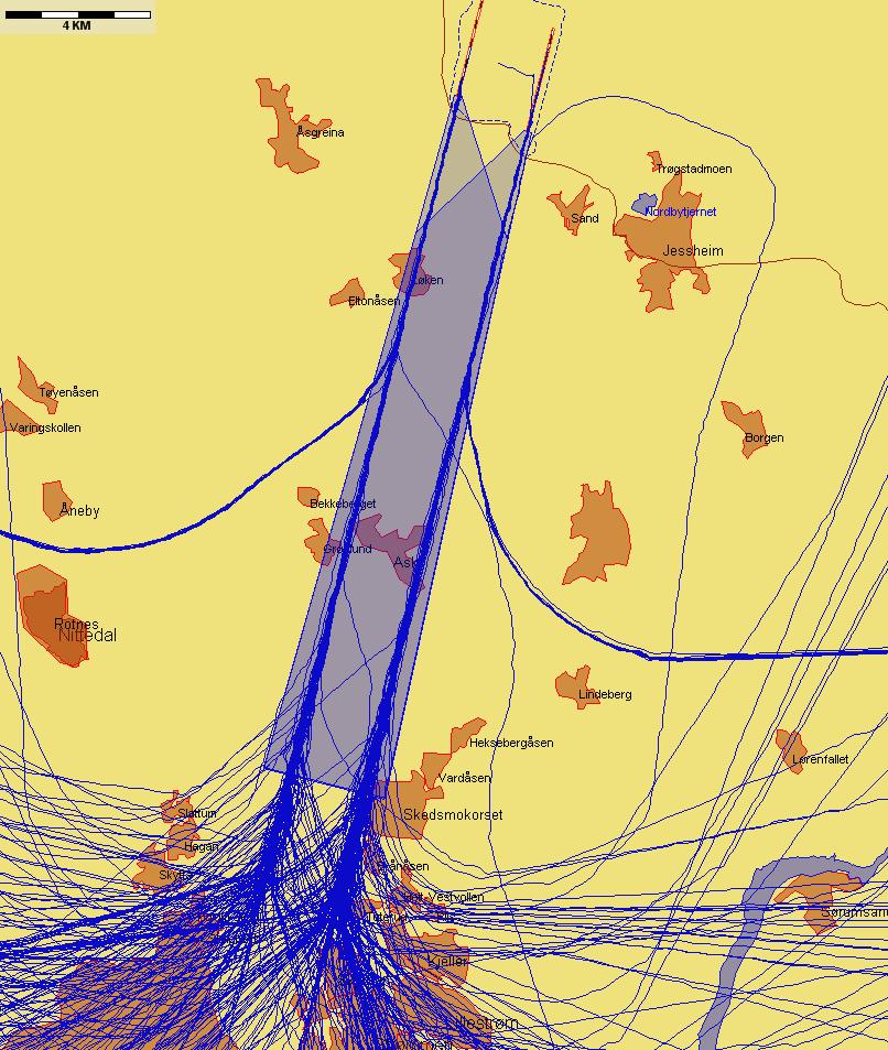 9.3.1 Landinger Landinger fra sør med jetfly, eksempeldag med nordlig trafikkretning hele dagen Figur 2. Tirsdag 28.