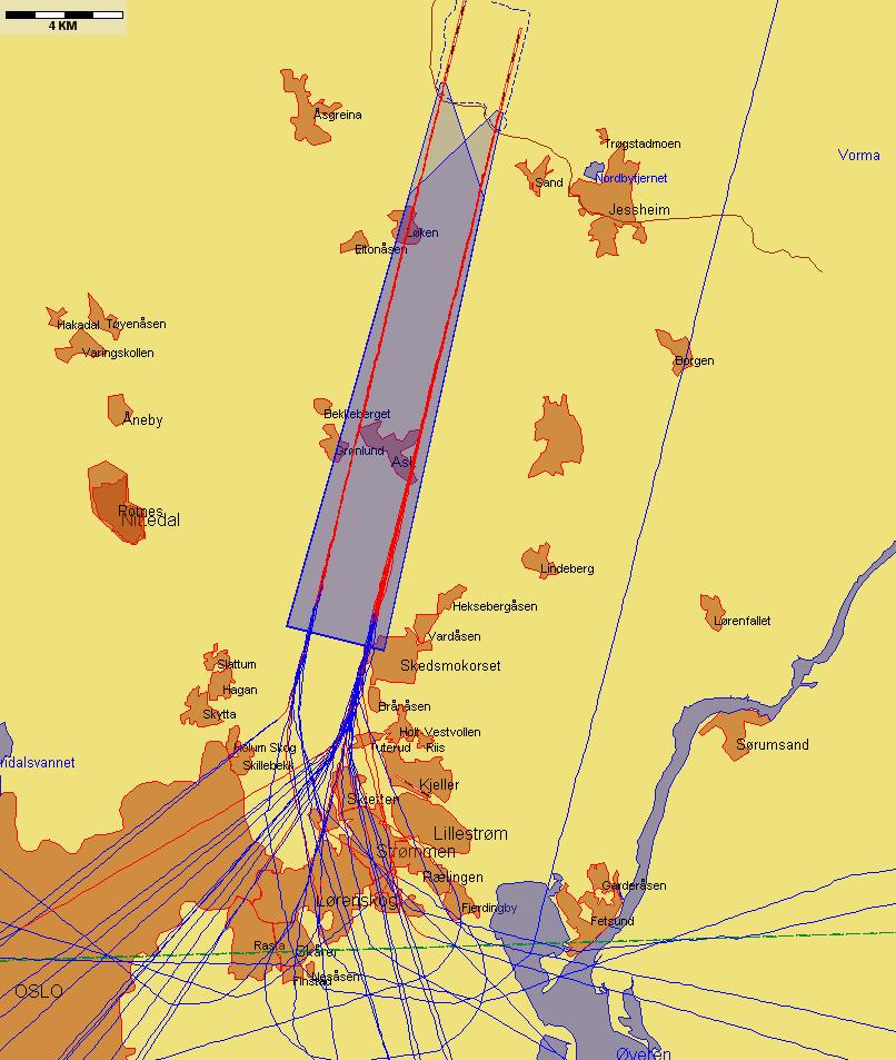 Jetflylandinger fra sør med lav høyde sør for N 59 55 00 Figur 8.