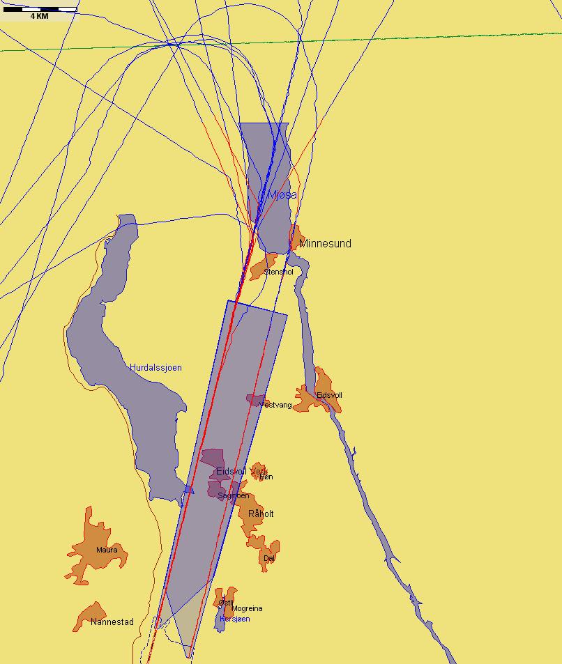 Jetflylandinger fra nord med lav høyde nord for N 60 30 00 Figur 9.