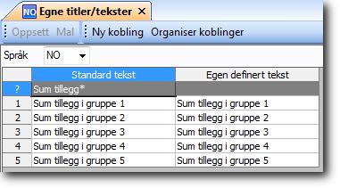 Felt Felt (Verdireferanser for satser) Viser Lønnstillegg 1 til 30. Kan velge inntil 30 rader. Gruppe Viser kode 1 til 5. Gruppe velges for hvert Lønnstillegg.