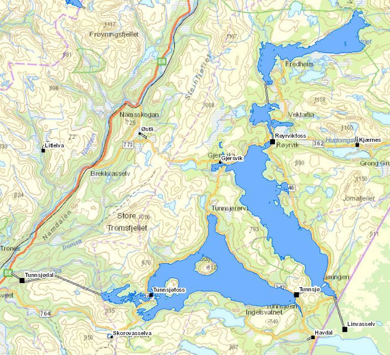 1.1 Øvre namsen Regional vannforvaltningsplan foreslår økt minstevannsføring i Linvasselva, Tunnsjøbekken, Tunnsjøelva, Namsen fra Namsvatnet til Namskroken og Namsen nedenfor Fiskumfoss.