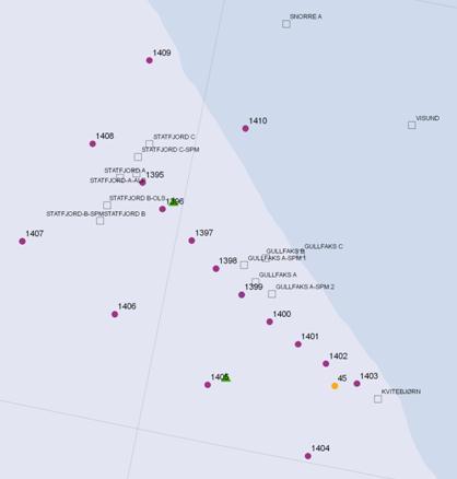 Samanlikning av NPD-nivå i vassprøvar - Stasjon 45 (5 km frå Kvitebjørn og 13 km søraust for Gullfaks A SPM2).