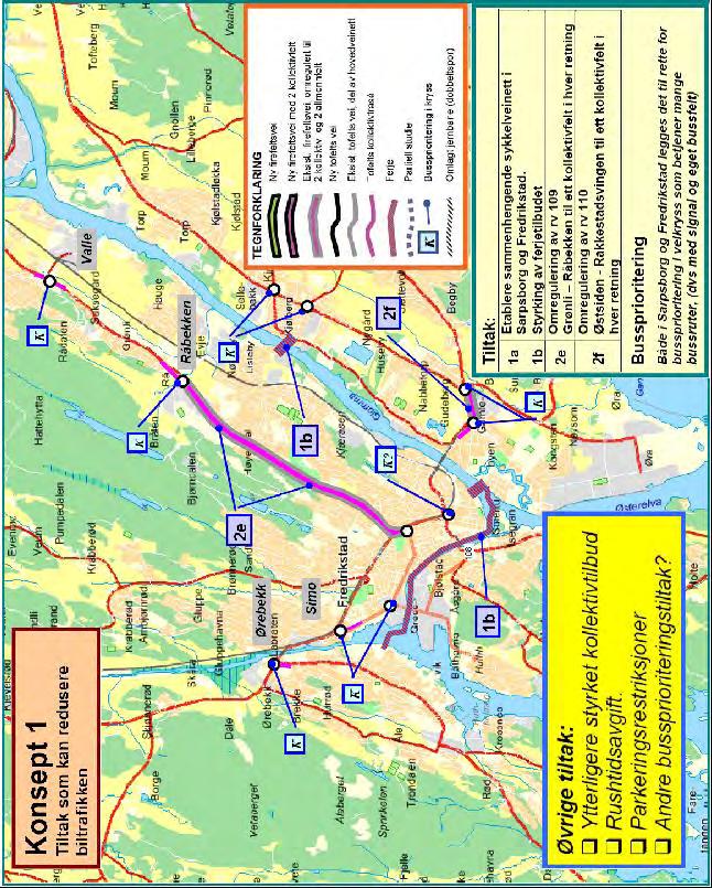 Transportanalyse KVU Nedre Glomma 55 Vedlegg 1: Skisser av konseptene Konsept 1: Tiltak som kan redusere