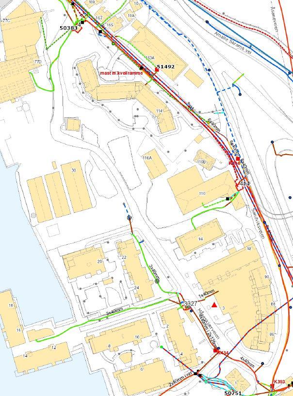 Figur 4: Høyspenning i rød og lavspenning i grønn (kilde: BKK, d.d. 09.