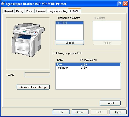 i For Windows -brukere: Velg Start > Kontrollpanel > Skrivere og telefakser. Høyreklikk skriverikonet, og velg Egenskaper. Velg kategorien Tilleggsutstyr, og klikk Automatisk registrering.