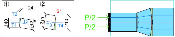 6 D-region A Forankringer i bruplaten Figur 6-6: Knutepunktdetaljer og trykkfeltutbredelse for modell 1. I Tabell 6-1 er opptredende trykkspenninger og trykkspenningskrav vist.