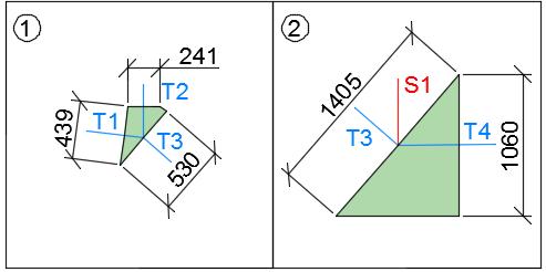 Når åpningsvinkel og T4 er bestemt vil plassering av knutepunkt 2 være gitt. Knutepunktkontroll er gjennomført etter EK2 pkt. 6.5.4. Modell 1 består av to typer knutepunkt, begge illustrert i Figur 6-11.
