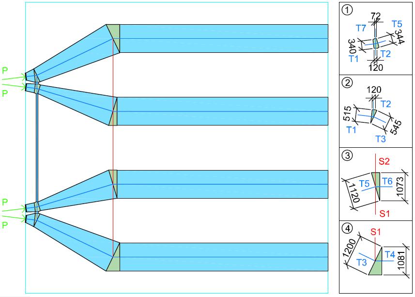 6 D-region A Forankringer i bruplaten Figur 6-13: Trykkfeltutbredelse og knutepunktdetaljer for modell 2.