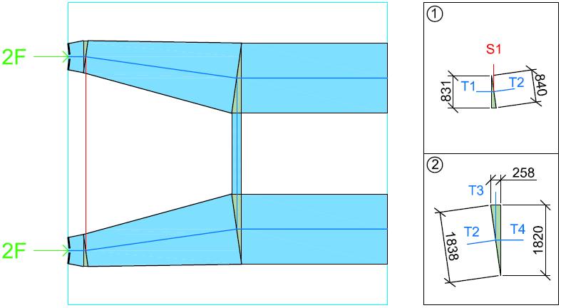 6 D-region A Forankringer i bruplaten 6.3.4 Modell 4 Modell 4 beregner randstrekk mellom forankringene (S1), stavmodellen er vist i Figur 6-16.
