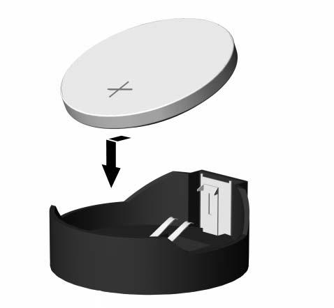 Utskifting av batteri c. For å sette inn det nye batteriet skyver du kanten på det nye batteriet under holderen med den positive siden opp.