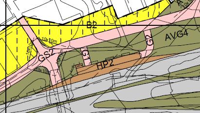 Planbeskrivelse med konsekvensutredning 32 HP2: Hovedadkomst via G2. G1 er «snarveg» med sluse gjennom støyskjerm. Figur 5.7: Holdeplasser, HP2 og HP5.