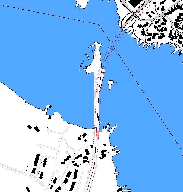 Figur 5.3: Årsmidlet bakkekonsentrasjon for NO 2 og rød luftforurensningssone etter kravene i T- 15