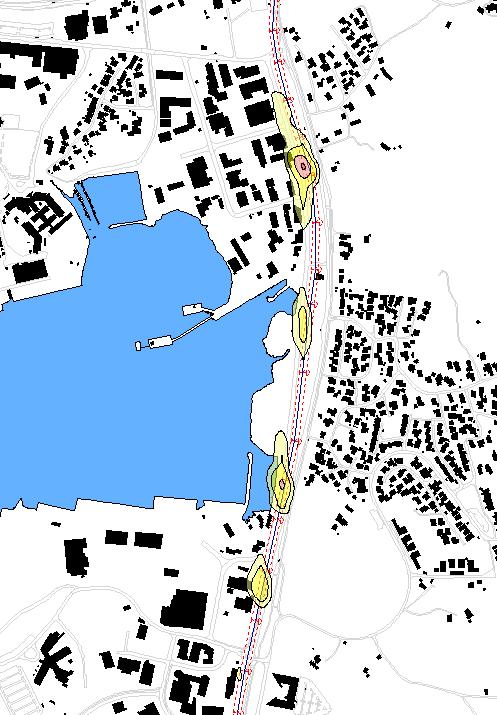 Figur 5.8: Døgnmidlet bakkekonsentrasjon for PM 10 med 7 tillatte overskridelser for Risavikaområdet.