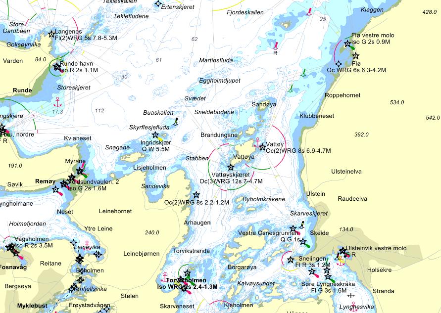 BANEALTERNATIVER RUNDESEILASEN 2017 (Tentativt) Banealternativ A, ca 20nm Ved start i Ulsteinvik: Startlinje mellom raud og svart midtgrunnemerke og startbåt.