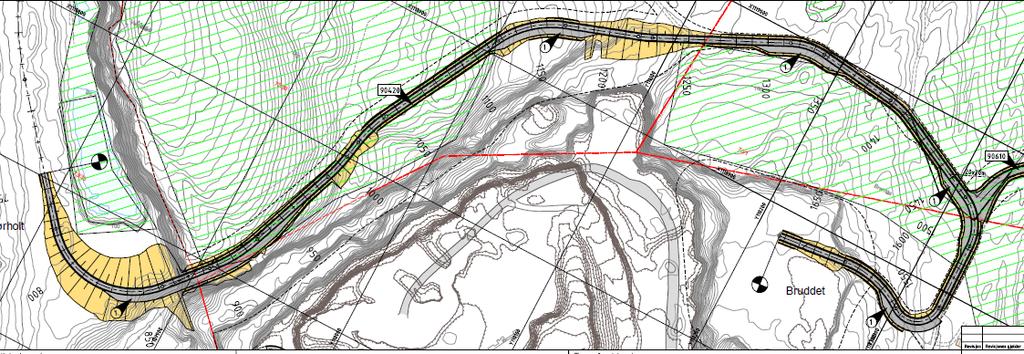 Figur 3 Veilinje på oversiden av bruddkanten b) Den alternative traséen nord for Brentås har blitt anbefalt i høringsuttalelsen til Fylkesmannens miljøvernavdeling.