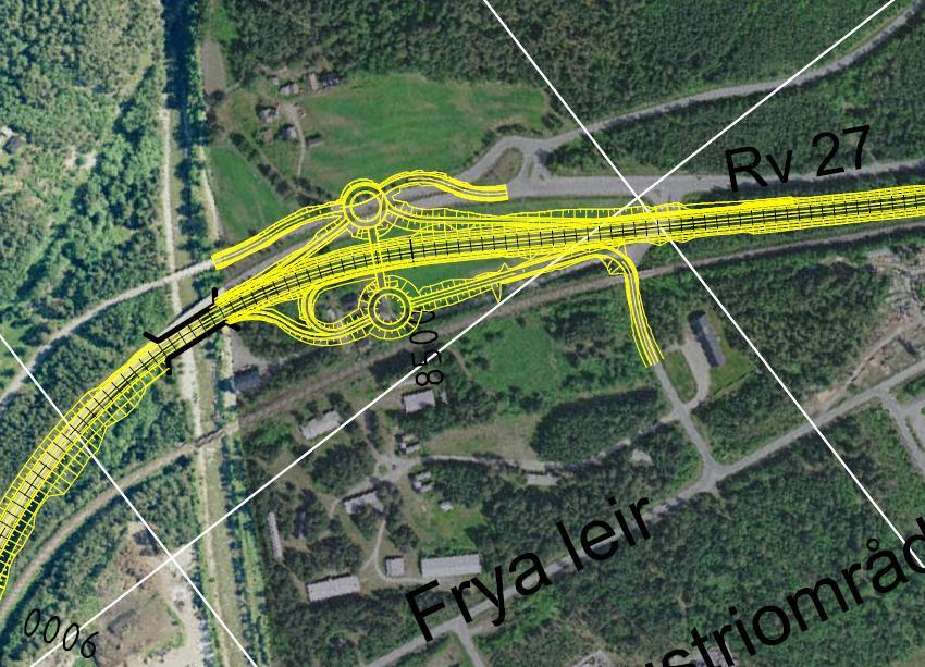 Profil 6500 8500(Gunstadmoen Frya): Vedtatt prinsippløsning forutsetter utbygging av ny E6 langs dagens veg og bygging av ny lokalveg på innsida.