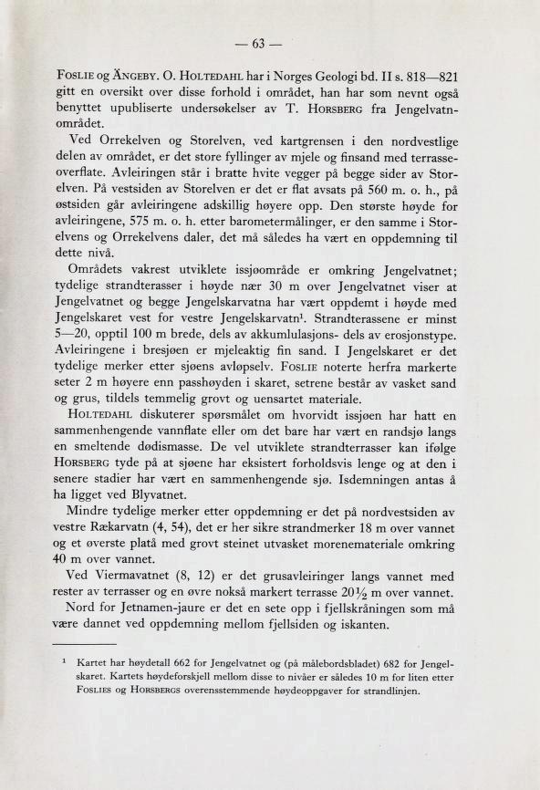 Foslie og Angeby. O. Holtedahl har i Norges Geologi bd. II s. 818 821 gitt en oversikt over disse forhold i området, han har som nevnt også benyttet upubliserte undersøkelser av T.