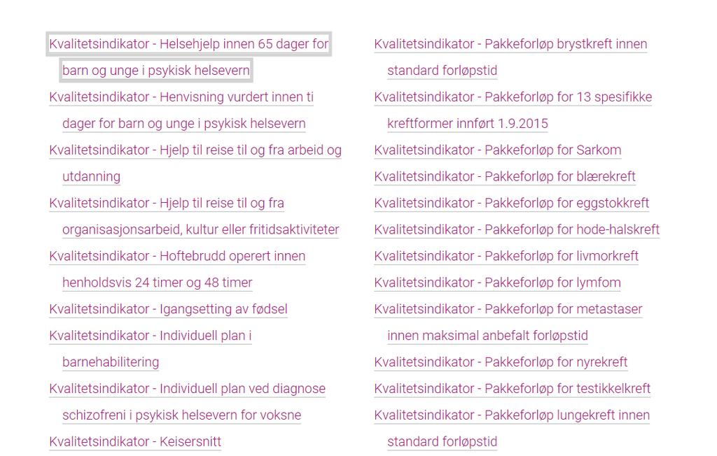 de fleste indikatorer er basert på data fra sentrale helseregistre Ikke