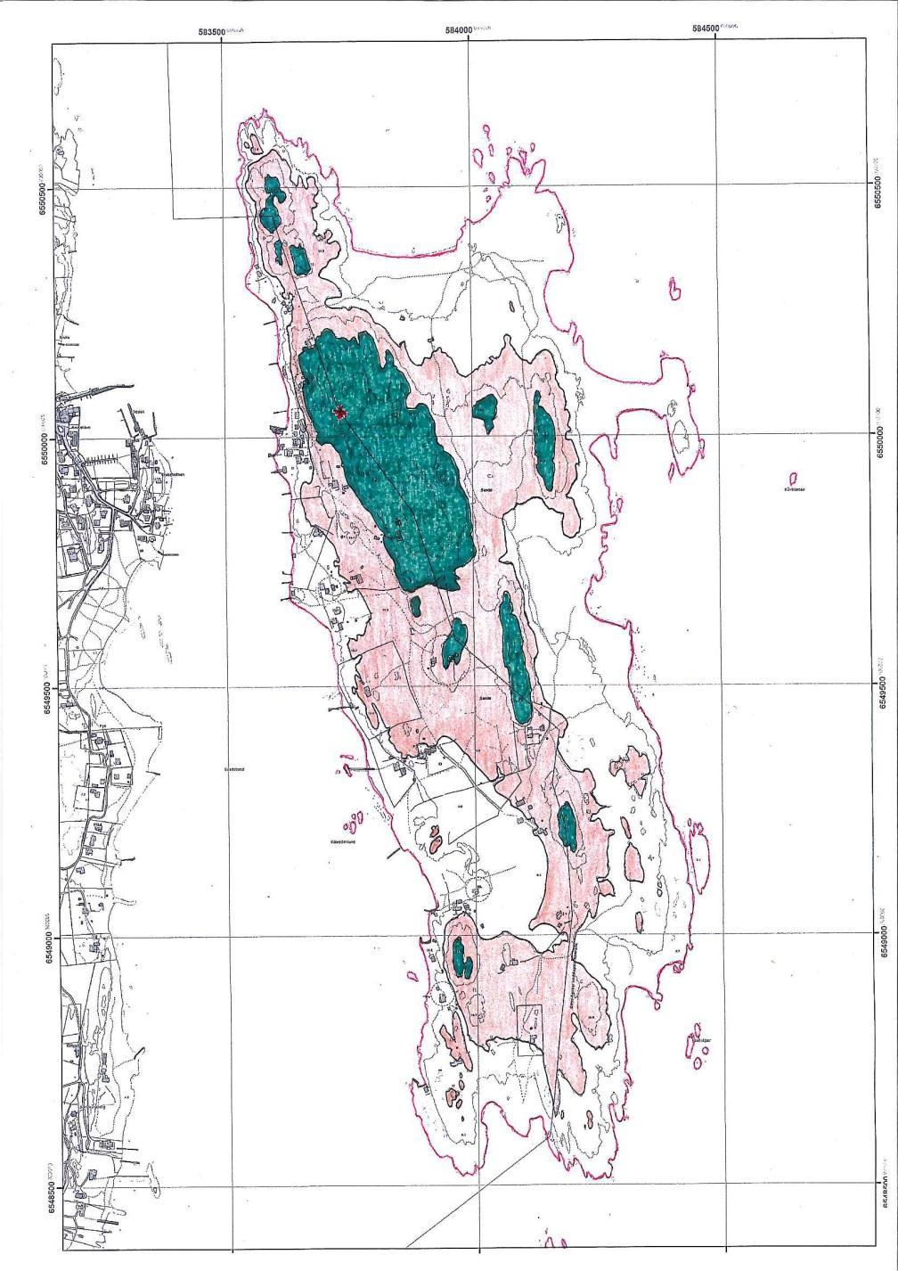 Landhevningen på Sandøy Sandstrender Grønt: ca. 5000 år før nåtid. Lilla: ca.