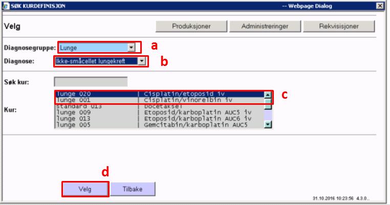 ved å skrive «lunge», eller innholdsstoff som «cisplatin» i søkefeltet d. Klikk på knappen Velg og deretter OK i neste vindu 3. Følgende skjermbilde vises.