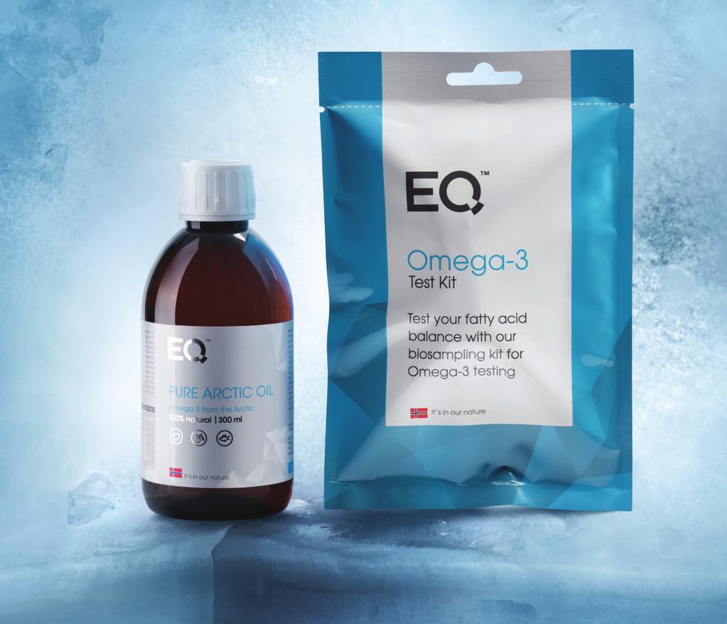 EQ PURE ARCTIC OIL ren omega-3 olje fra 100 % fersk, sporbar og bærekraftig arktisk villfisk Med økologisk, kaldpresset olivenolje og vitamin D3 tilsatt en frisk smak fra naturlig sitron Tekst