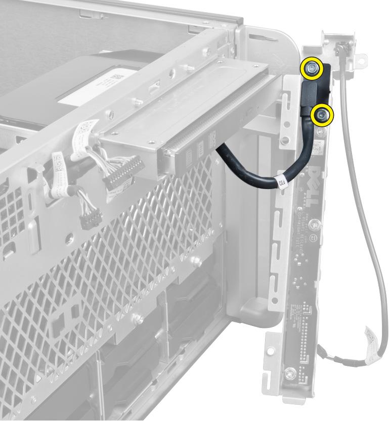 Skru ut skruene som fester I/U-frontpanelet, og ta det av datamaskinen. Sette på I/U-frontpanelet i og USB 3.