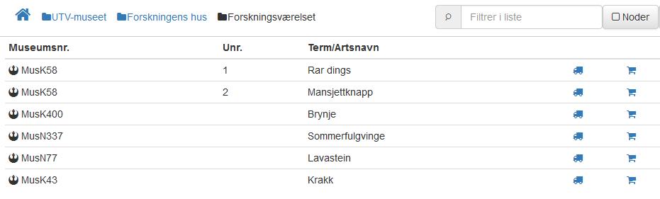 Sortering av lister Liste med objekter Sortere på Museumsnr,