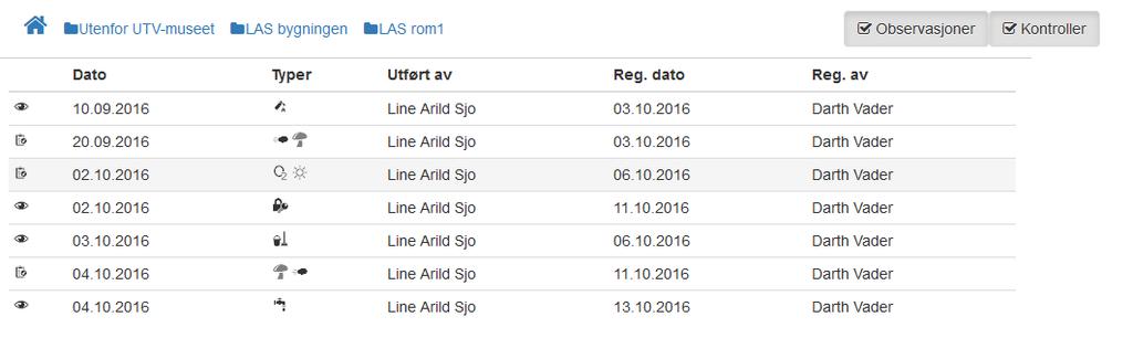 Filtrering av liste Kontroller og observasjoner Beholde valg gjort av