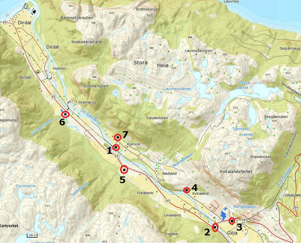 ESPEN ENGE (org. nr. MVA) Tabell : Middelverdier for vannkjemi fra Dirdalsvassdraget (rådata: vedlegg ) Lokalitet/nr. n ph Kond Farge ALKe Ca Cl Na Al LAl µs/cm mg Pt/l µekv/l µg/l µg/l.