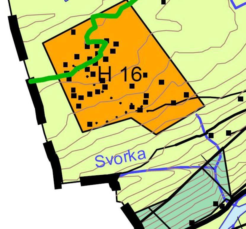 Kartutsnittet fra kommuneplan for Rindal viser at største delen av planområdet er avsatt til fritidsbebyggelse (okergult).