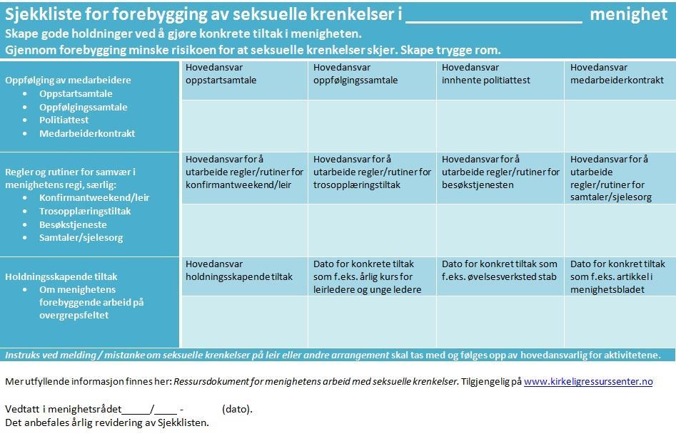 VEDLEGG 2: SJEKKLISTE FOR