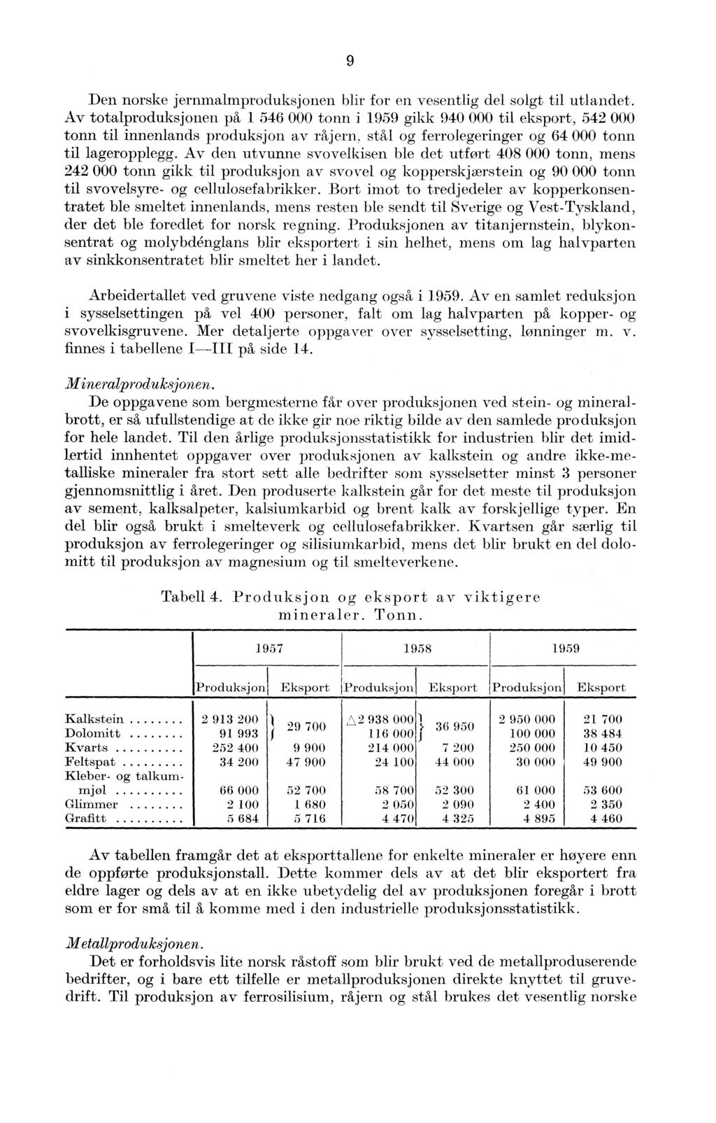 9 Den norske jernmalmproduksjonen Wir for en vesentlig del solgt til utlandet.