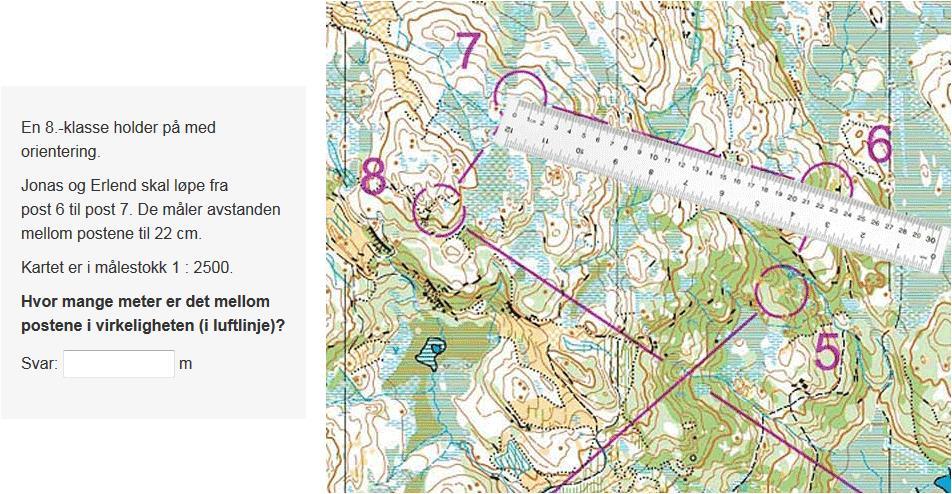 Mestringsnivå 5 Oppgave 12 Eleven må vite hva målestokk representerer, i dette tilfellet 1 : 2500, for å løse oppgaven.