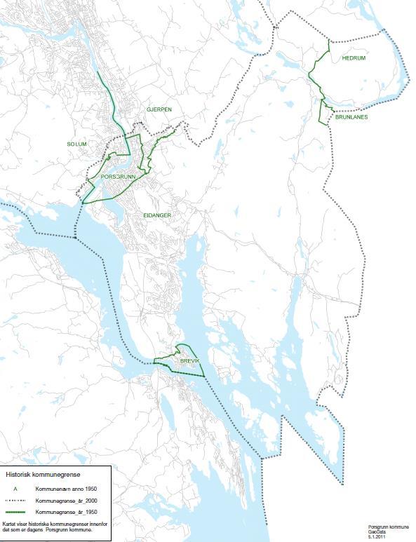 Hele kommunen omfattes Kulturminneplanen omfatter hele Porsgrunn kommune. Ved kommunesammenslåingen i 1964 ble kommunene Eidanger og byen Brevik slått sammen til nye Porsgrunn kommune.