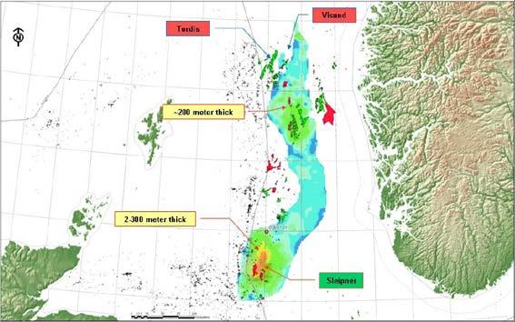Utsiraformasjonen Geologisk høydeformasjon i Nordsjøen Fra 1996 har 1 Mt/år CO 2 blitt