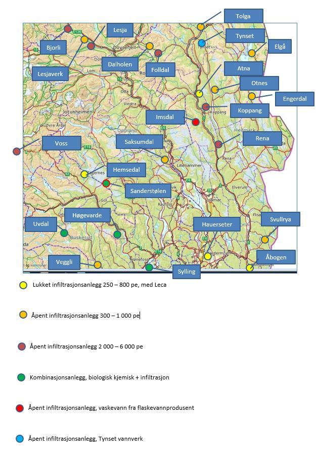 Eksempler på større Infiltrasjonsanlegg i: - Hedmark - Oppland -