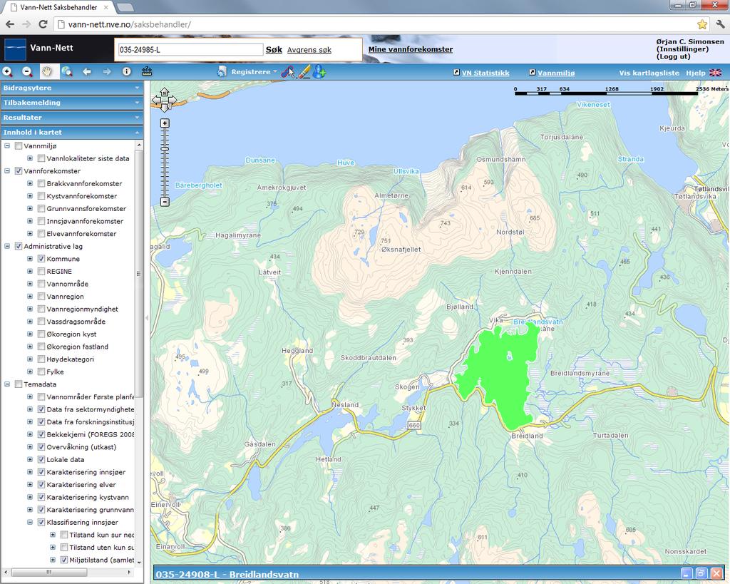 Breidlandsvatn (035-24908-L) Overvåkingsdata mm: Merknader: Små, kalkfattig, klar, grunn (innsjø) God (ph: god) Liten grad -