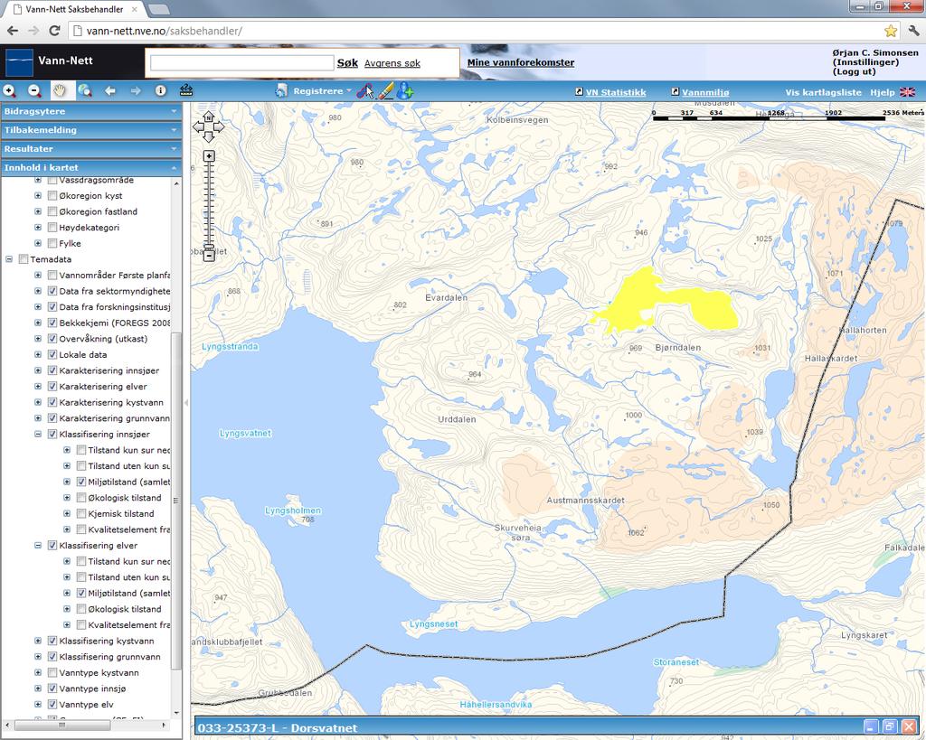 Dorsvatnet (033-25373-L) Overvåkingsdata mm: Merknader: Moderat (ph og tot alkalitet: moderat; tot N og