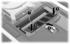 b. Ta tak i kantene på minnemodulen (2), og trekk den forsiktig ut av minnemodulsporet. Plasser minnemodulen i en anti-elektrostatisk pose for å beskytte den etter at du har tatt den ut. 12.