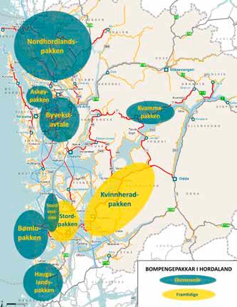 5.3.1 Bompengepakkar Eksisterande og framtidige bompengepakkar i Hordaland på fylkesveg Kvammapakken, Kvam herad Kvammapakken er eit bompengeprosjekt for å utbetre og trafikksikre deler av vegnettet