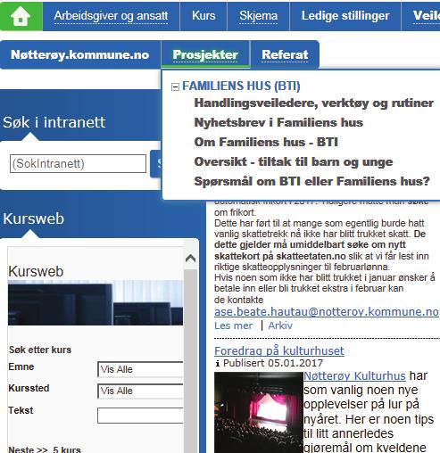 Intranett Ved å bruke intranettet vil du finne nyttig info, gå til menykategorien: Prosjekter >